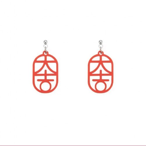 豬年好運發財麻雀耳環 - 大吉(紅)